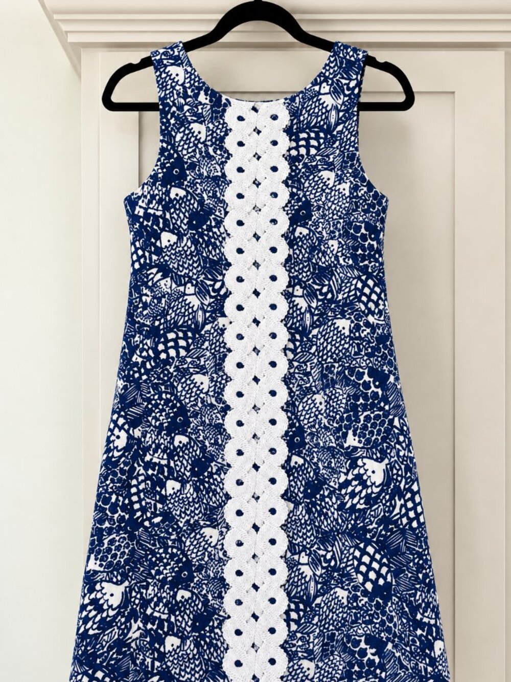 Lily Pulitzer Size 6 Navy White Print Shift Dress Pink Zip